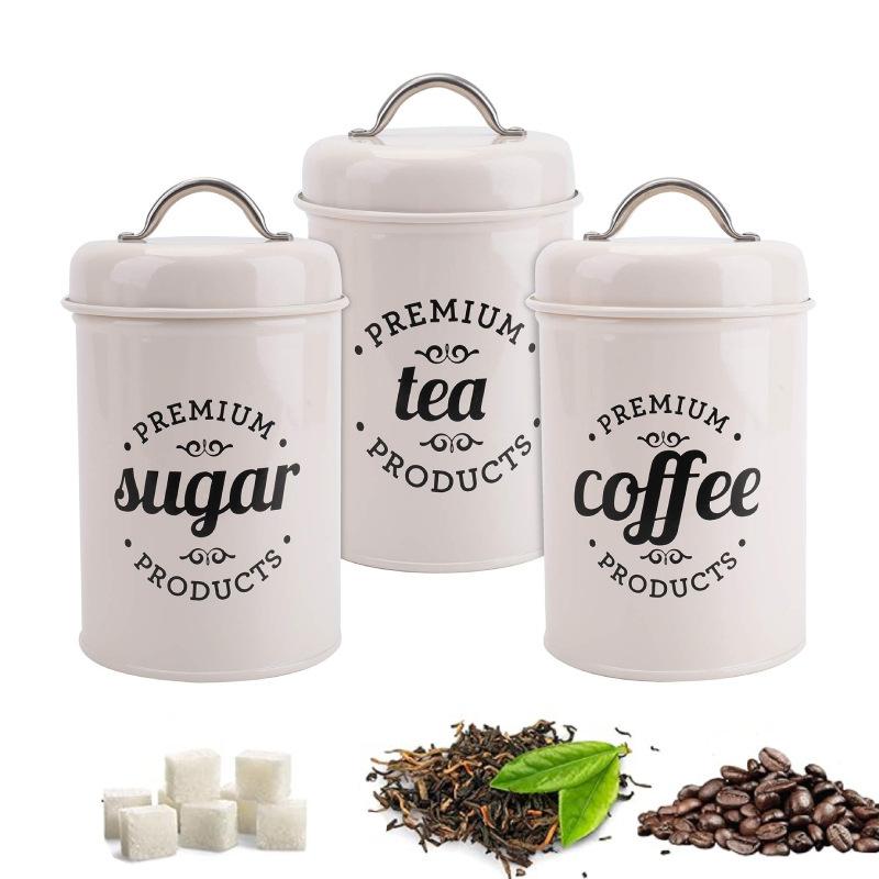 Coffee Tea Sugar Canisters - 3 шт. металлических круглых контейнеров для