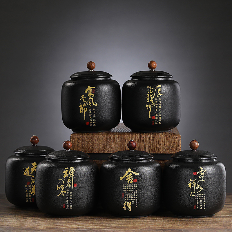 Coffee Tea Font - Черная керамическая герметичная банка для чая.