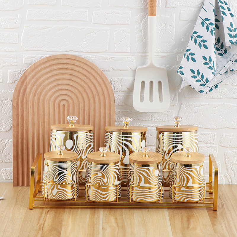 Coffee Tea Sugar Canisters - Набор из 7-цветных глазурованных керамических кухонных