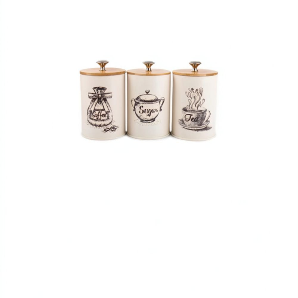 Coffee Tea Sugar Canisters - Современная минималистичная металлическая банка с бамбуковой